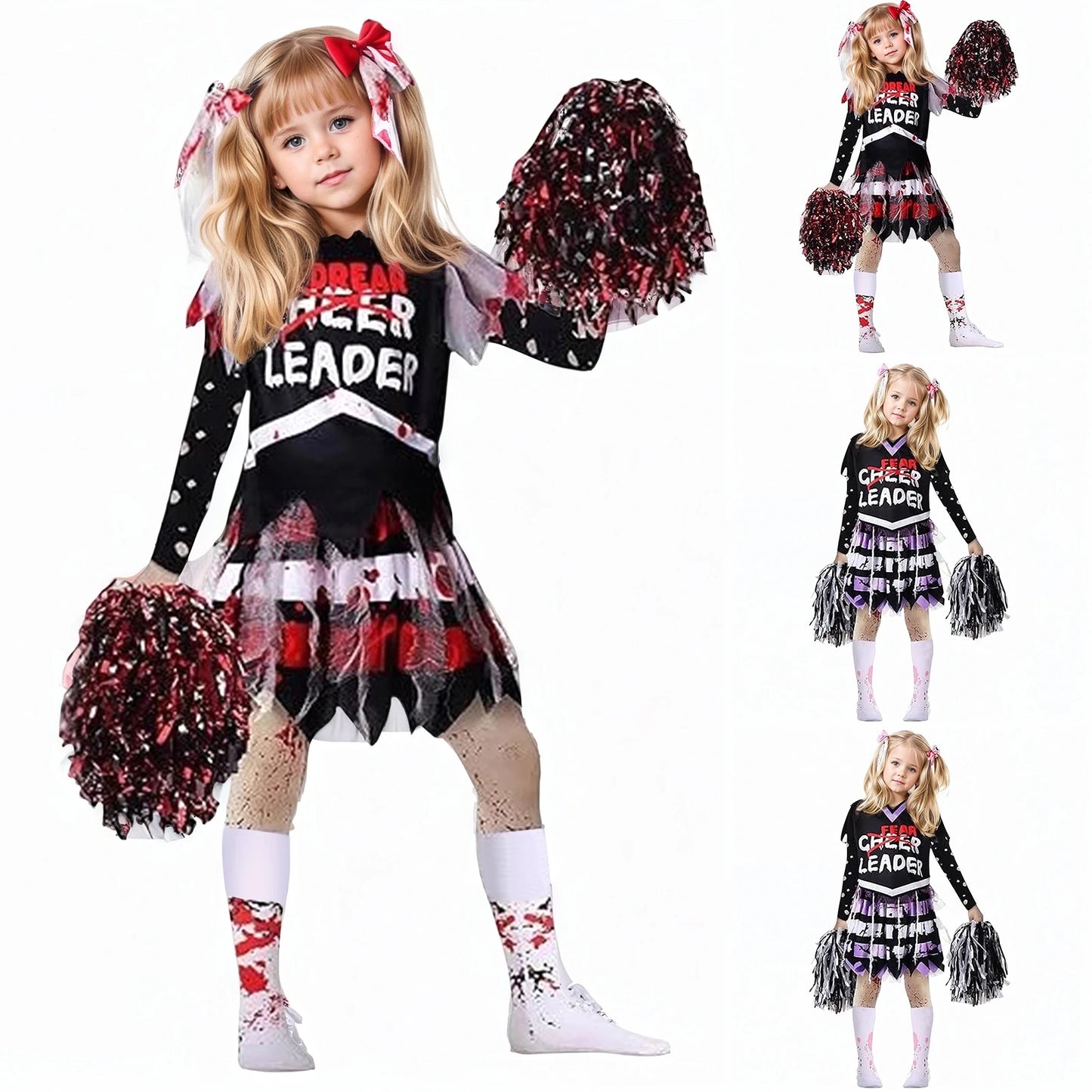 Halloween Theme Cheerleading Dance Costume Bloody Dress Cosplay Costume Girls Horror Zombie Stockings Flower Ball Party