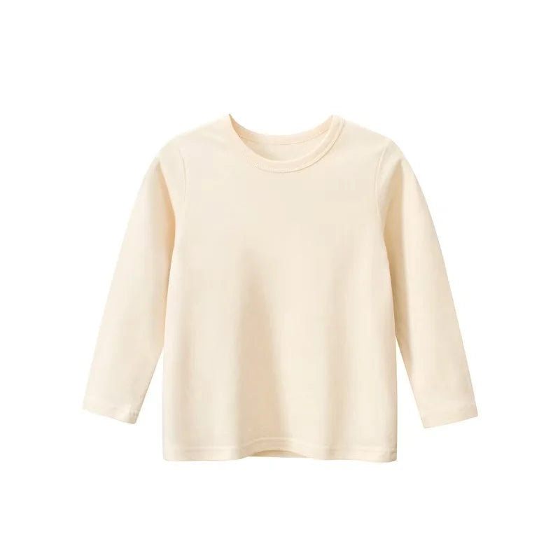 Autumn Spring Cotton Children T-shirt  Boys Girls Tees Long Sleeve White Shirt Kids Tops Baby Clothes Solid Black Blue Yellow