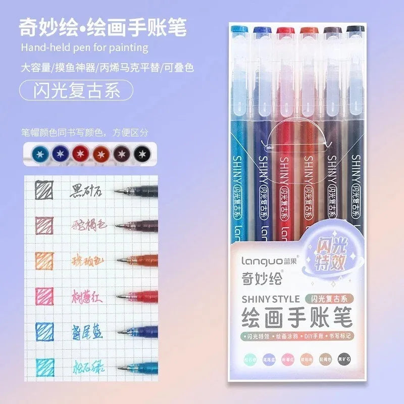 Languo 198/6 PCS Morandi Gel Pen Student Diary Scrapbook Painting DIY Gel Pen Set Coloring Book Drawing Pen School Supplies