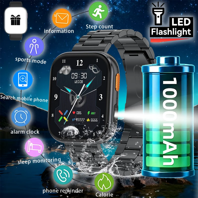 2025 New Military Grade Smartwatch Men 2.04" HD Screen Waterproof Sports Fitness Tracker Bluetooth call Smartwatch birthday gift