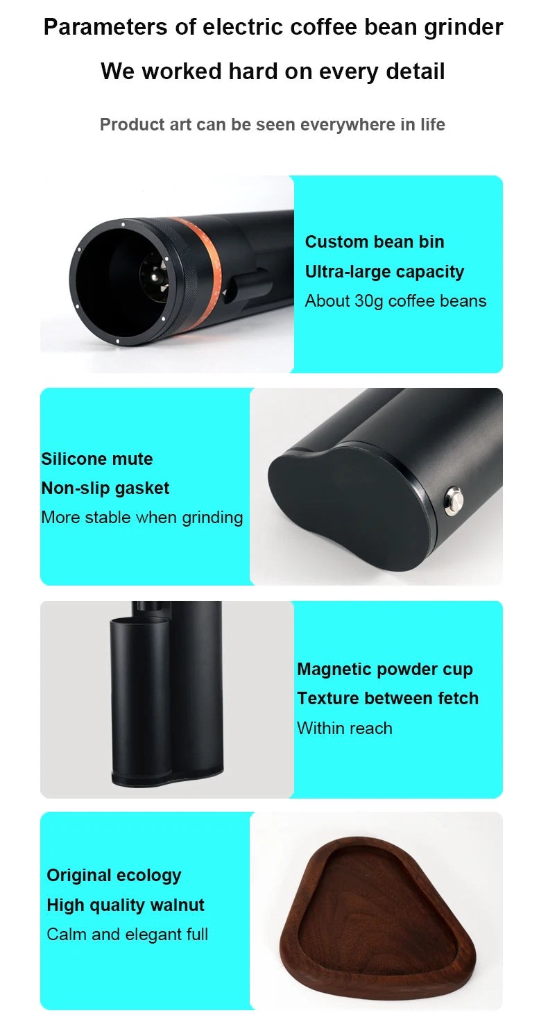 Electric Coffee Grinder 48MM Espresso Cone burr Stepless Fineness Adjustment Cold Brew Bean Grinder Black Sliver Gray