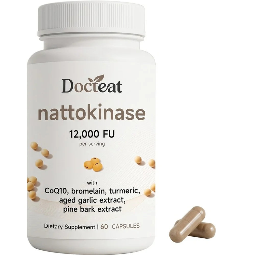 Docteat Nattokinase 12000 FU with CoQ10 Bromelain Turmeric Supports Healthy Blood Flow and Antioxidant Defense 60 Capsules
