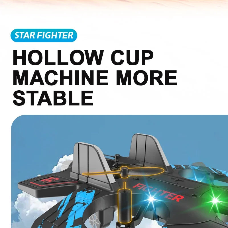 RC Fighter Airplane Mini Drone Remote Control Jet Plane Stunt Drone for Adults & Kids Toy with Light