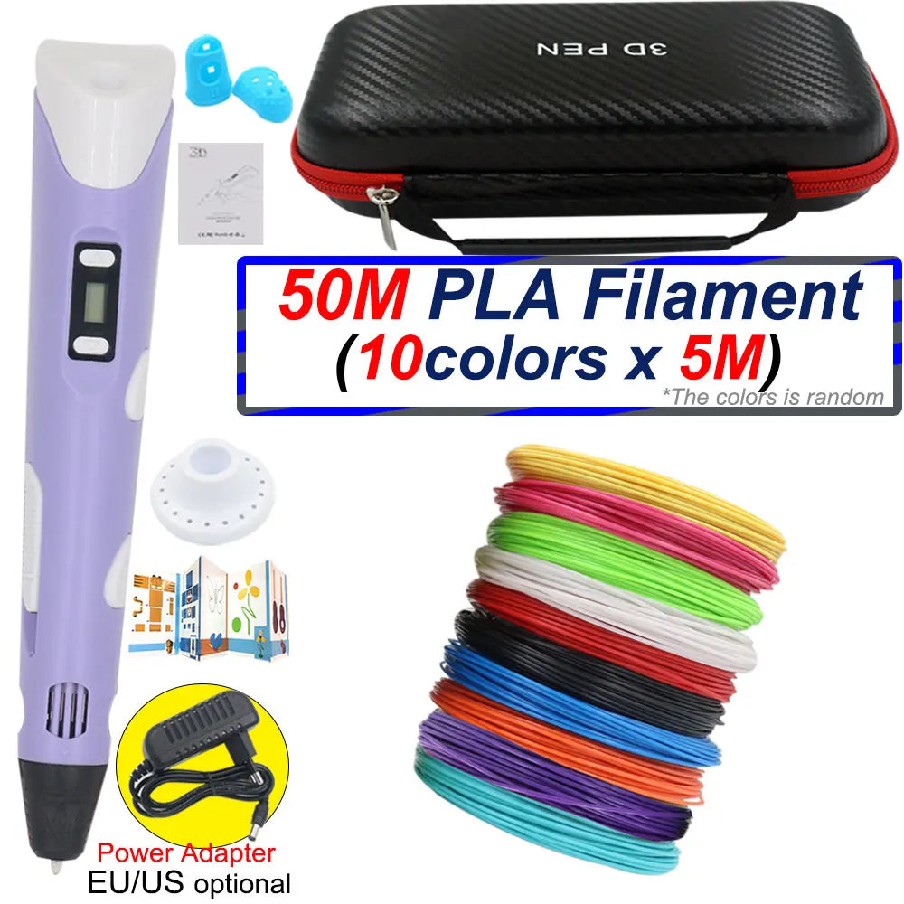 Surprising Children's 3D Printing Pen Set with LCD Display,Power adapter,Travel Case,PLA Filament,Kids Birthday Christmas Gift