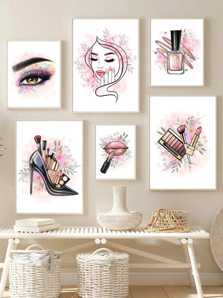 Makeup Beauty Nails Wall Art Print Eyebrow Lips Lipstick Lashes Canvas Painting Nordic Poster Bar Fashion Party Room Home Decor