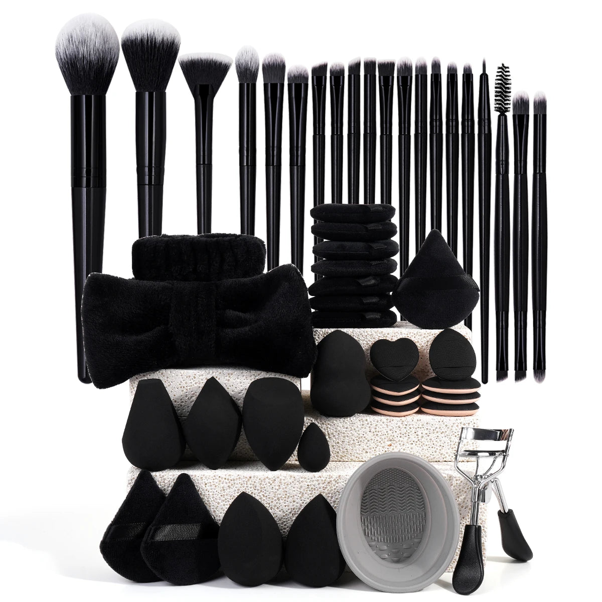 MAANGE 50pcs Makeup Kit 20pcs Professional Makeup Brush Set 25pcs Air Cushion Puffs Eyelashes Curled 4pcs Wash Accessories Gift