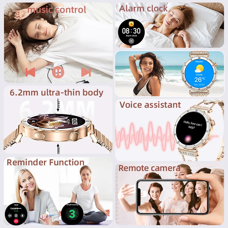 LIGE 1.19"Ultra-Slim AMOLED HD Display Fitness Tracker Smartwatch Bluetooth Call Heart Rate Monitor Waterproof Smart Watch Women