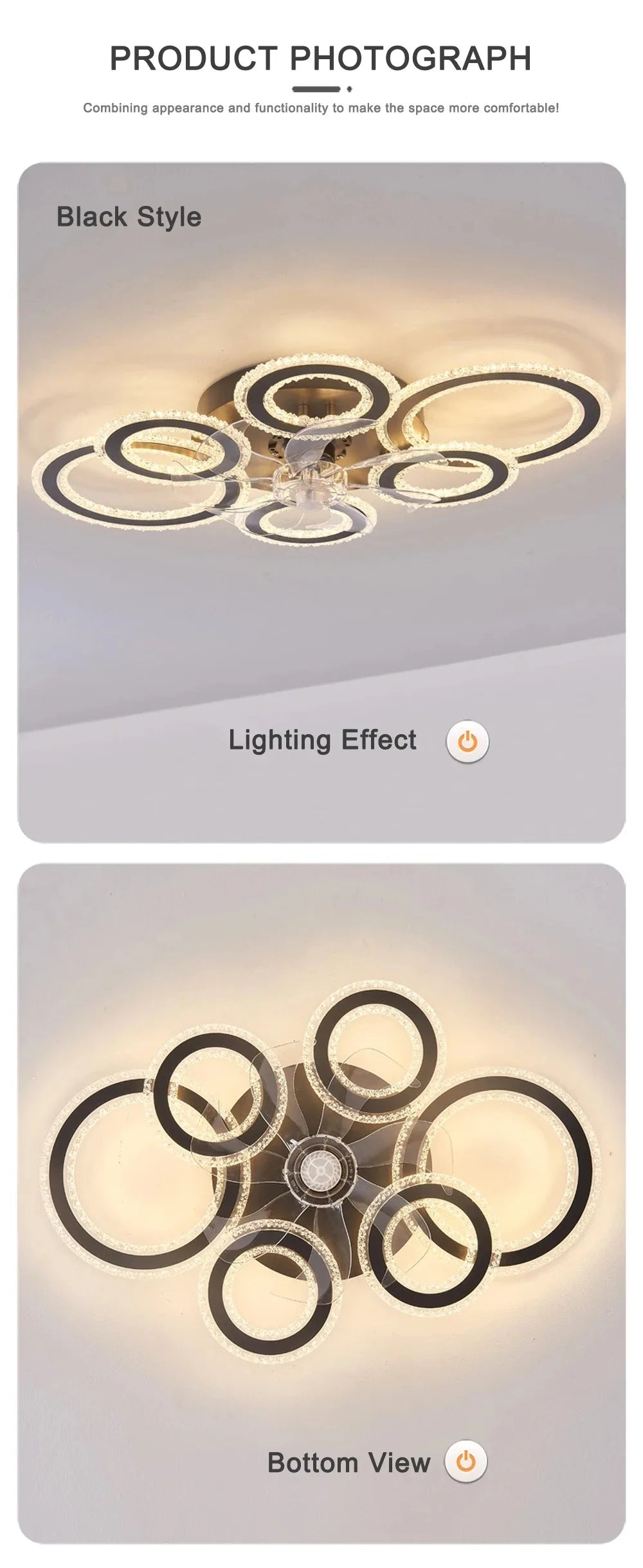 Smart Ceiling Fan with Lights Remote Control 6 Speeds Modern Circular Ring LED Fan Lamp Fixtures Kitchen Bedroom Home Fan Lamp