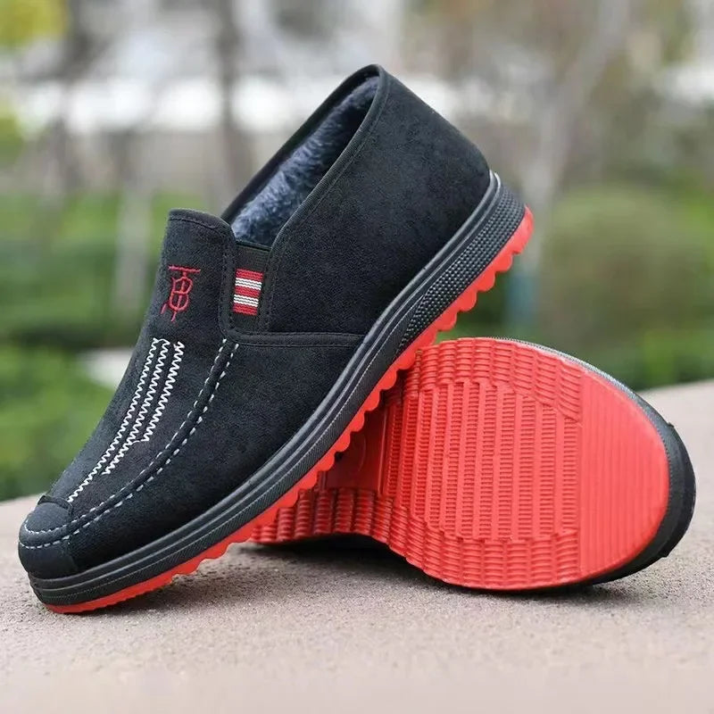Men's Winter Cotton Boots Anti-slip Wear-resistant Slip-on Casual Work Shoes Lazy Person's Comfortable Canvas Shoes