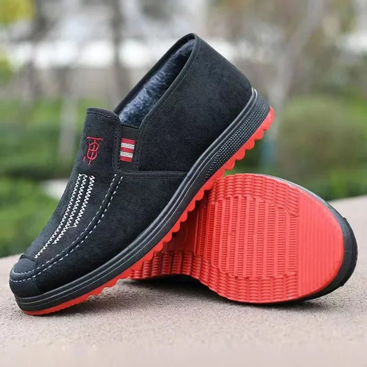 Men's Winter Cotton Boots Anti-slip Wear-resistant Slip-on Casual Work Shoes Lazy Person's Comfortable Canvas Shoes