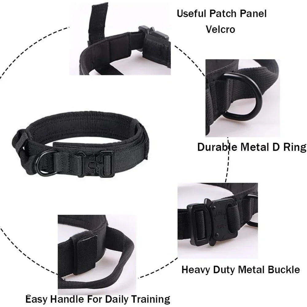 Tactical Dog Collar Training Set Heavy Duty Outdoor AntiPull Leash Metal Buckle Collar Reflective Stitching for Medium Large Dog
