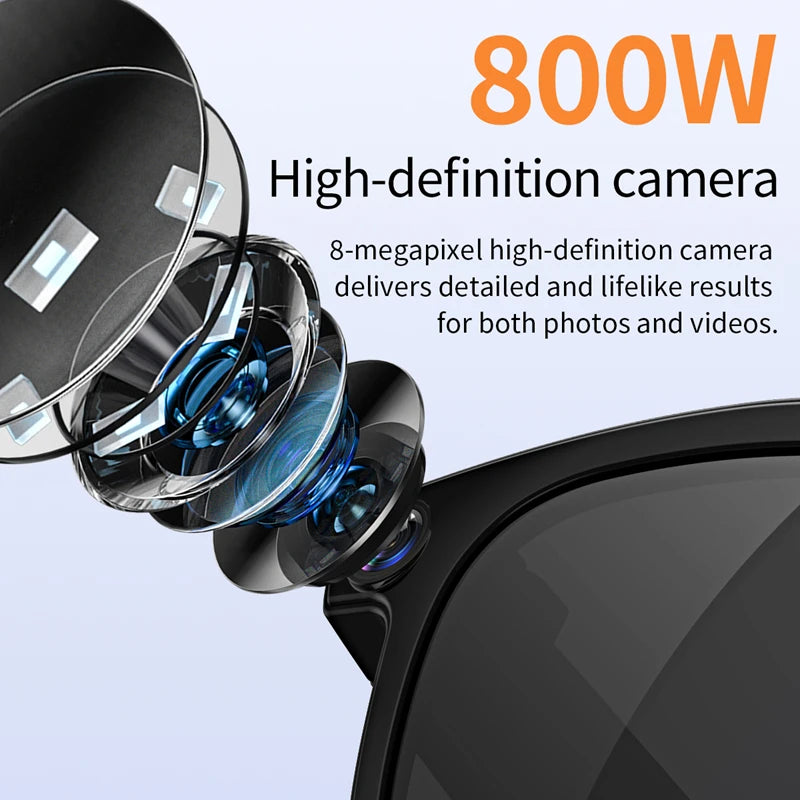 800W Pixel Intelligent Glasses AI HD Shooting Video Recording Voice Call Translation Glasses Two Replaceable Eyeglass Lenses
