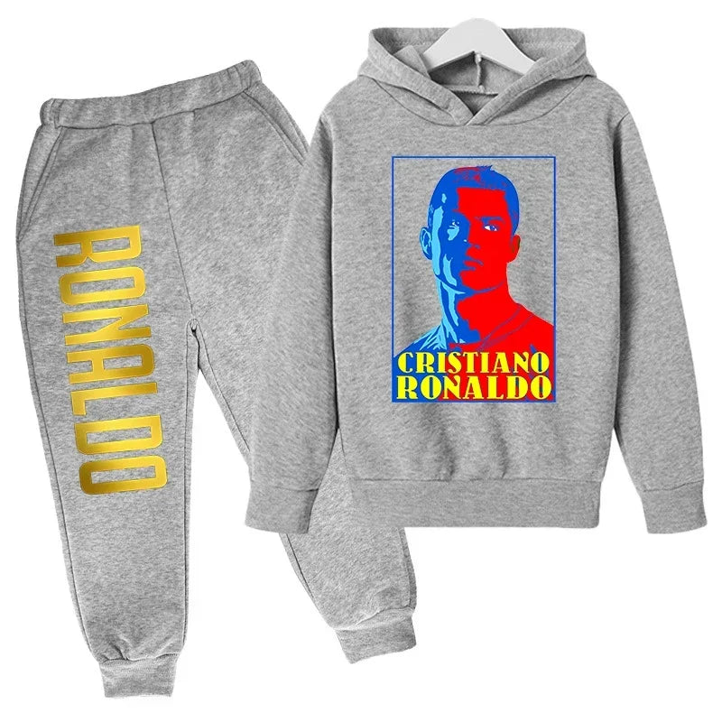 Children's Clothing Children's Sports Suit Spring and Autumn Fleece Hoodie Pants 2-piece Set Ronaldo Printed Kids Clothes Girls