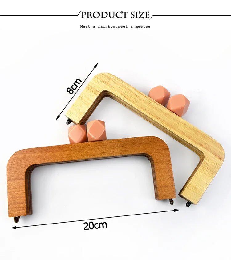 Deepeel 20cm Solid Wood Square Bag Handles Wooden Beads Kiss Clasp Locks Handbag Purse Frames Handle DIY Crafts Accessories