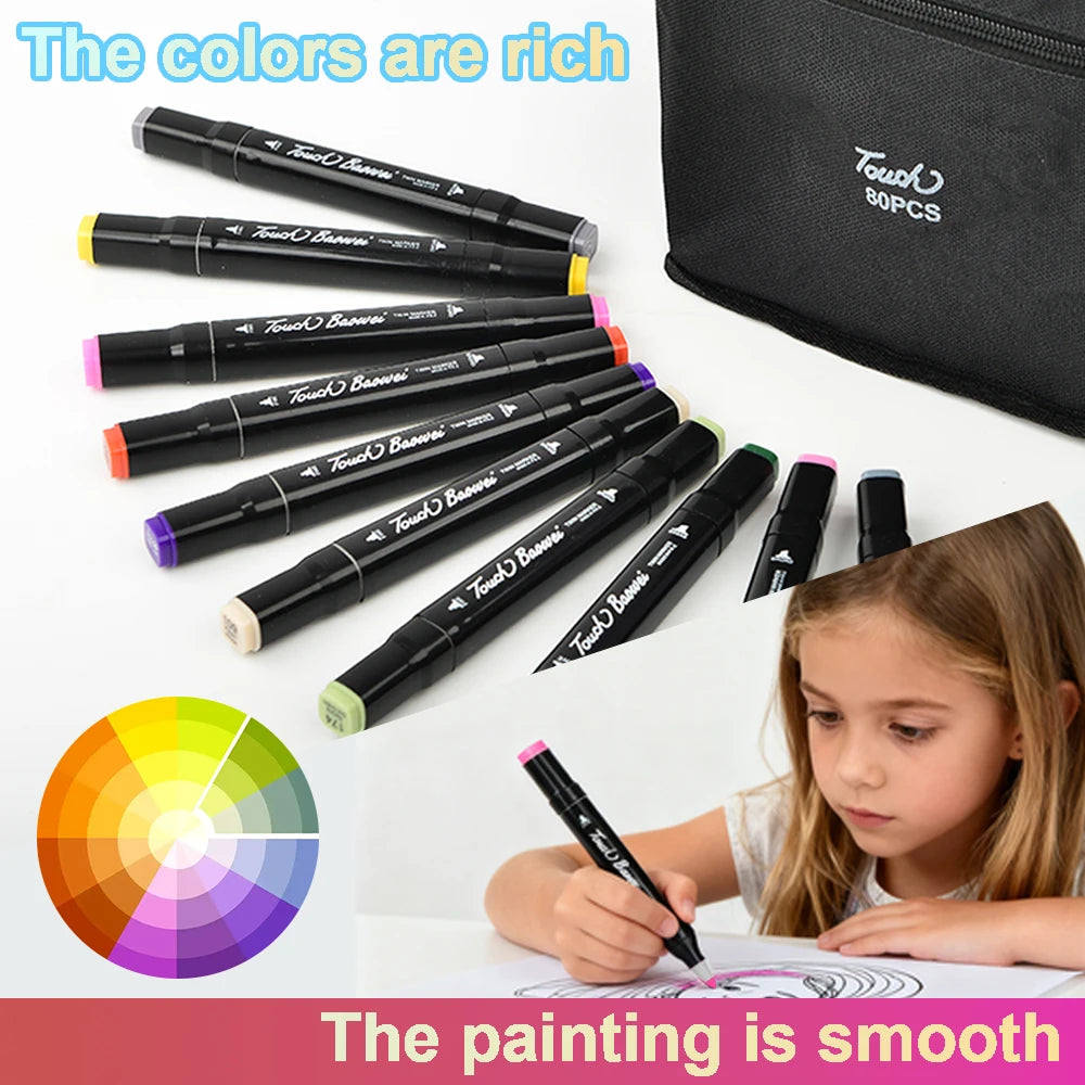 24/36/60/80/120/168 Colors Double Headed Oily Art Marker Pen Set for Draw Sketching ,Manga Illustration And Artistic Drawing