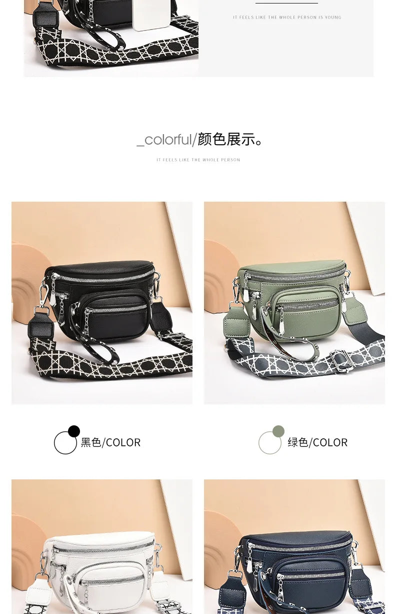 Luxury Multi-pocket 100% cowhide Crossbody Bags For Women Black Shoulder Messenger Handbags Small Chest Bag Travel Saddle bag