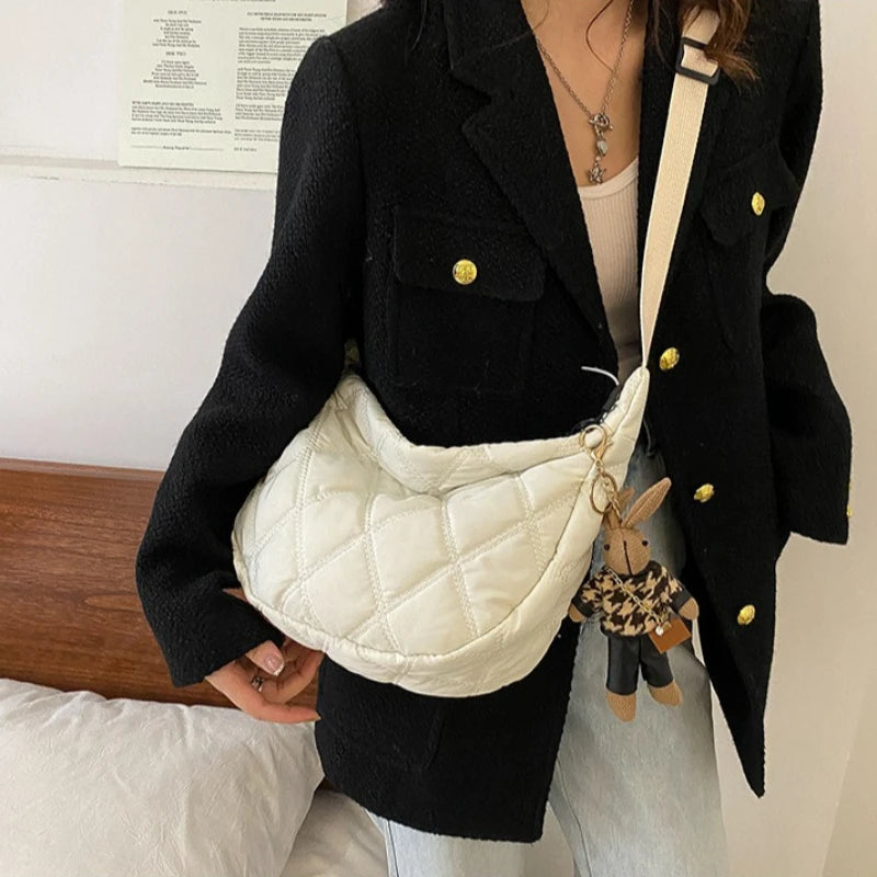 Crossbody Bags for Women's, Lightweight Shoulder Purse with Cute Rabbit Pendant Adjustable Strap Casual Handbag for Commute
