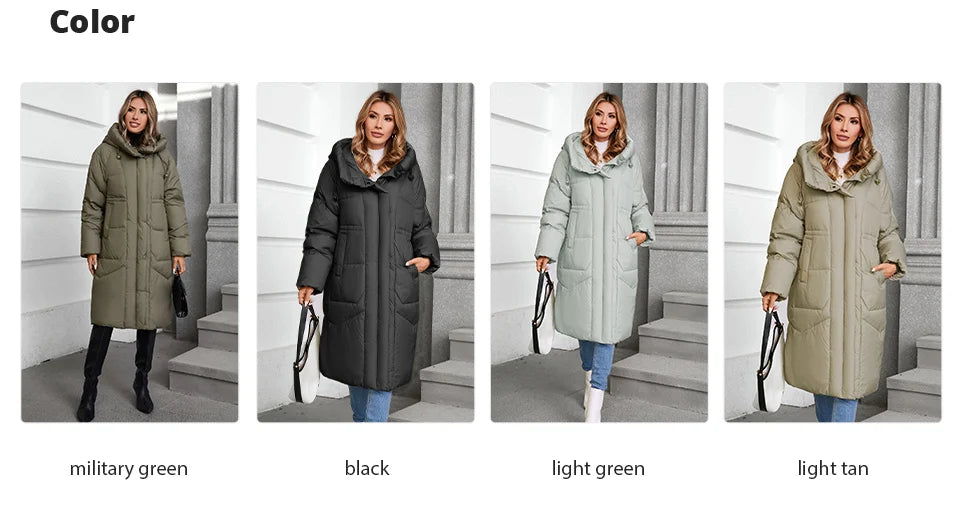 GASMAN 2024 Winter Down Jacket Women Long Classic zipper Design Pocket Stand Collar Hooded Slim Coat Women Parkas 88590