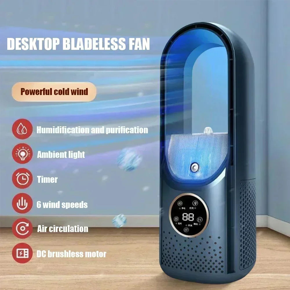Portable USB Air Cooler Leafless Electric Fan 6 Speed Silent Timer Air Conditioner Cooling Fan Humidifier Conditioning Fan Amagi