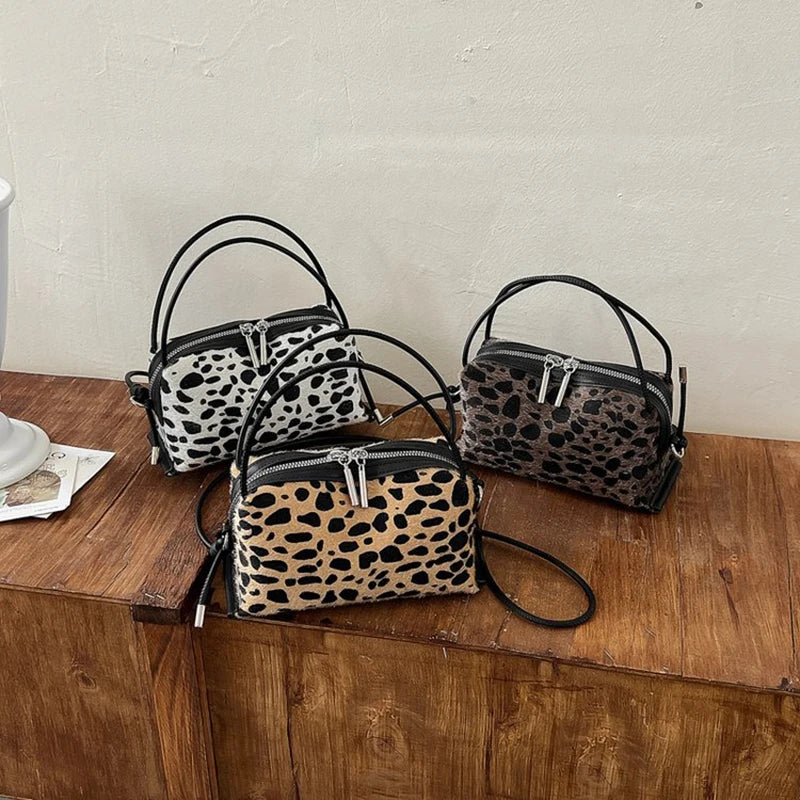Women'S Handbag 2026 Small Square Bag Leopard Print Design Minimalist Shoulder Bags Commuter Frosted Mini Crossbody Bags