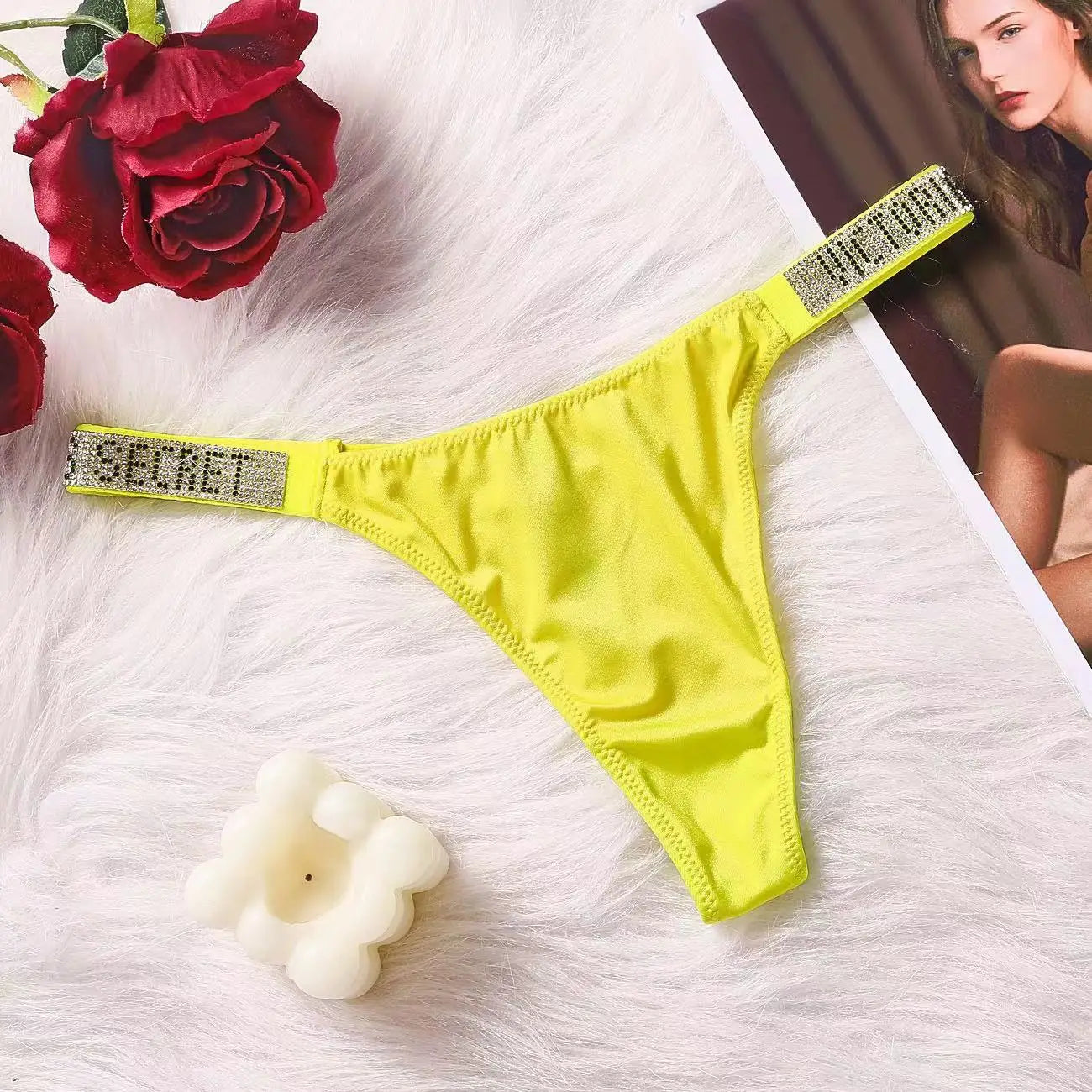 Fashion large size printed women's underwear comfortable rhinestone sexy underwear pink brand thong seamless t-pants metal chain