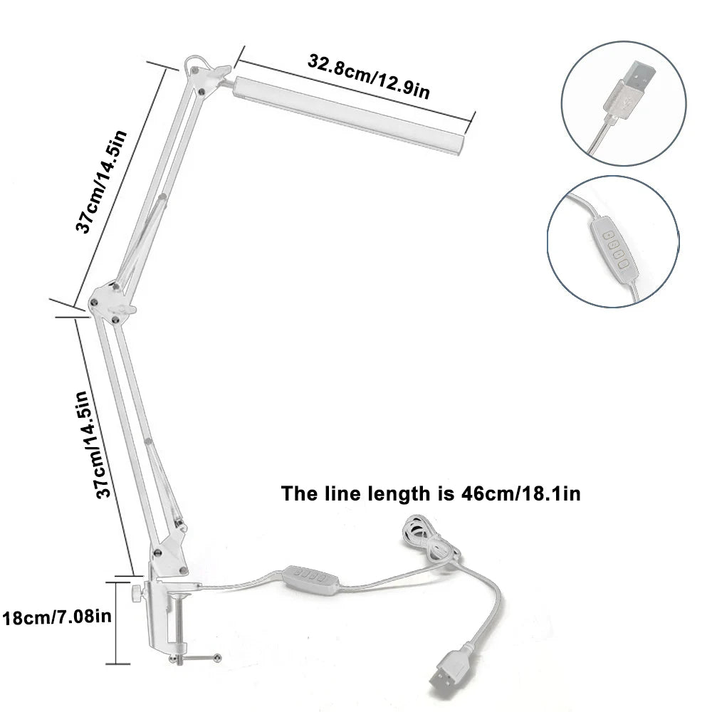 LED Single-Head Eye-Caring Desk Lamp 10 Brightness Levels 3 Lighting Mode Flexible Gooseneck Clamp Study Lamp USB PC Monito Lamp