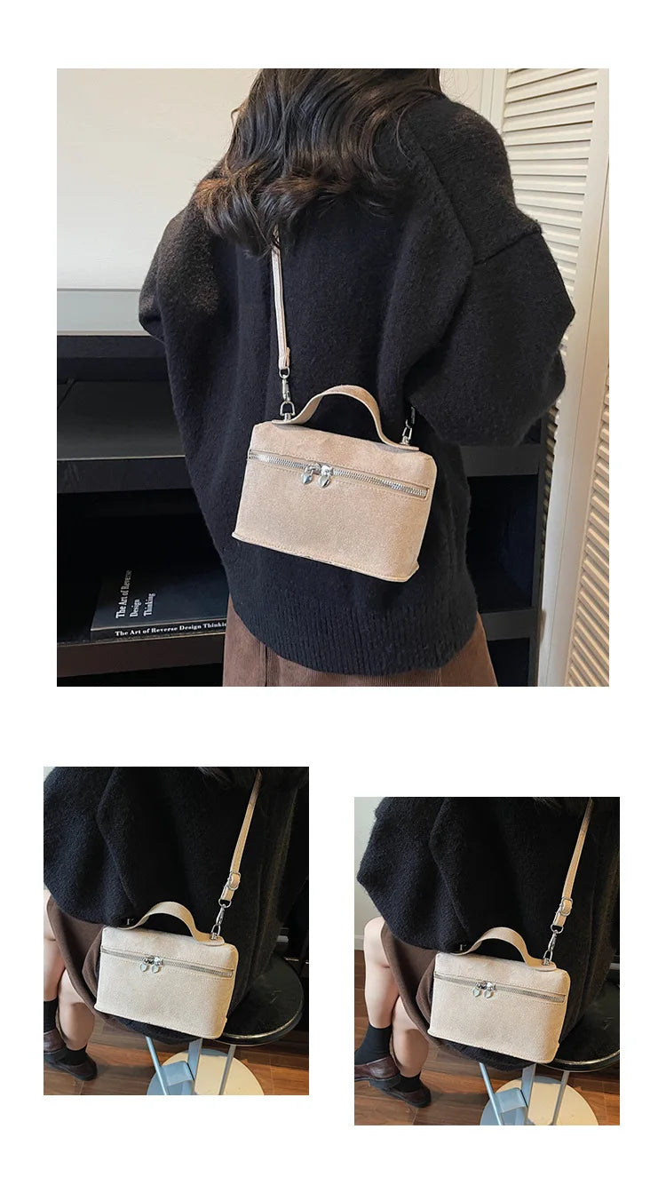 Luxury Suede Versatile Shoulder Bag  Purse Fall Winter Retro Matte Crossbody Handle Bag for Women Texture Simple Satchels Bag