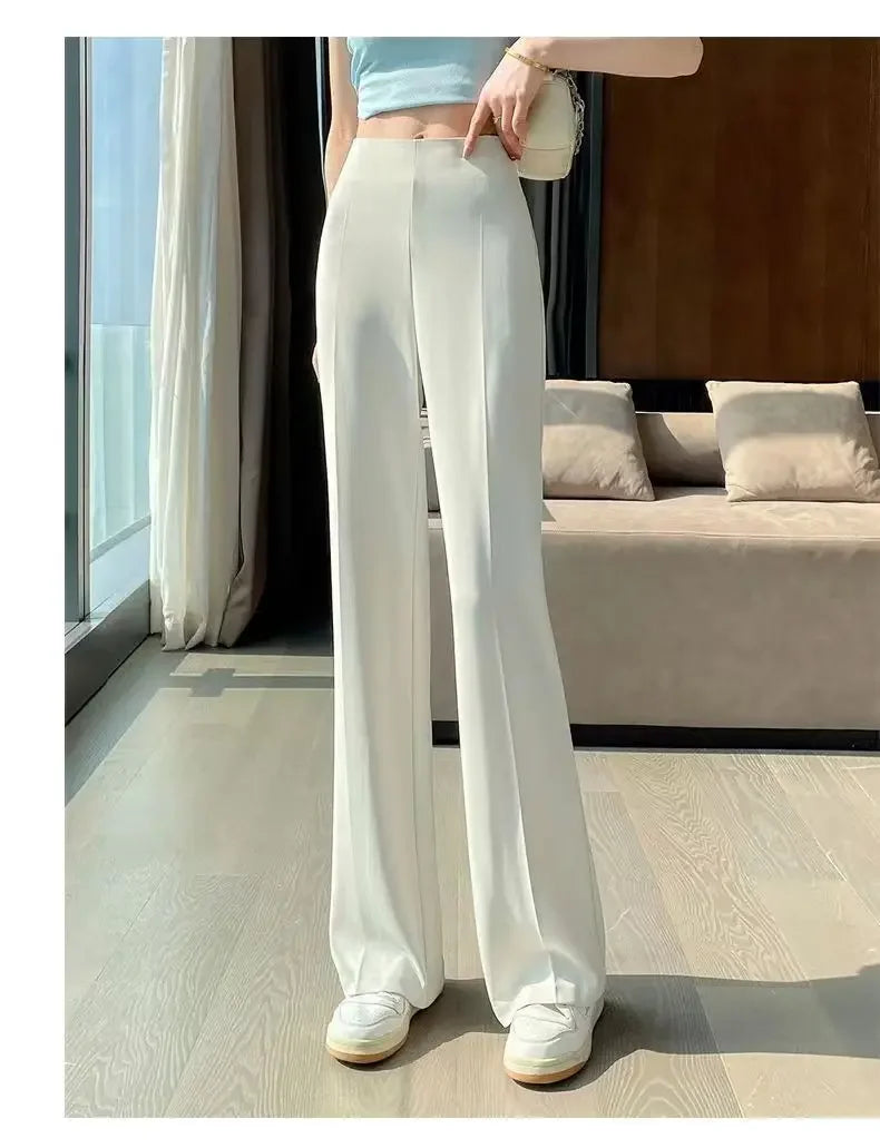 Solid Tailoring High Waist Female Pants Straight Leg Work Loose Clothes Baggy Office Trousers for Women Casual Original Nylon G
