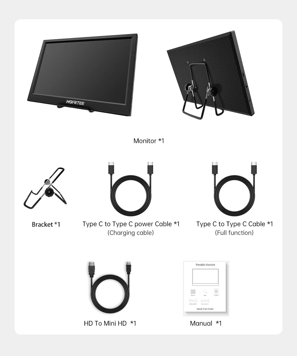 HGFRTEE portable monitor 11.6inch laptop monitor 768 display external monitor suitable for laptop and computer built-in speakers