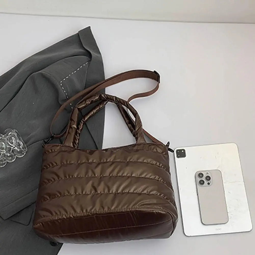 Large Tote Padded Handbags Designer Quilted Women Shoulder Bags Luxury Nylon Down Cotton Crossbody Bag Winter Tote Big