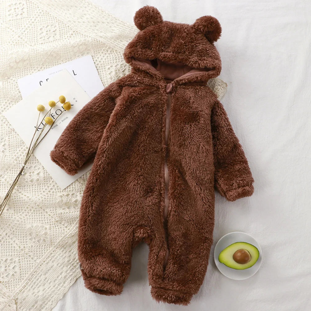 Winter Baby Clothes Cute Cartoon Bear Baby Rompers Pajamas Infant Boy Girls Animal Costume Zipper Jumpsuit 0-24 Months