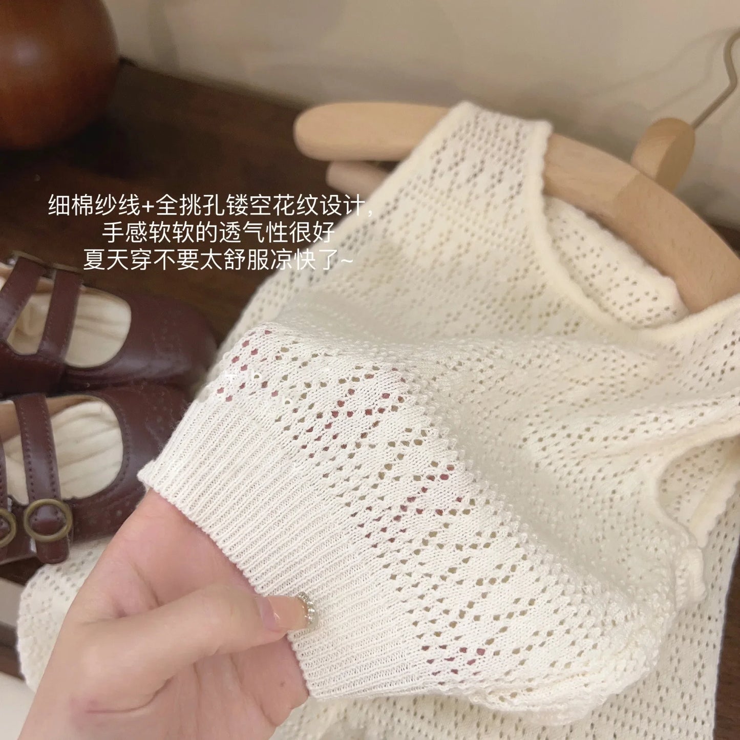 Girls Summer Clothing Set 2025 Kids Knitted Hollow Lace Suit Girl Fashion Breathable Vest + Wide Leg Pants Outfits Children Sets