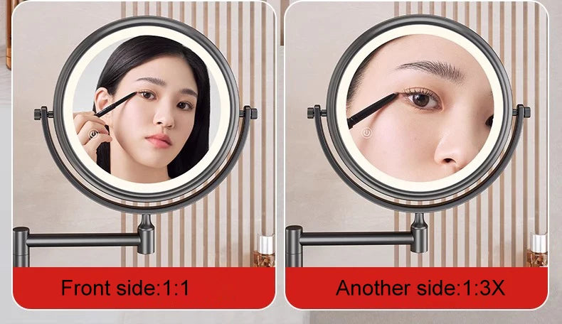 Self Priming Led Folding Bathroom Mirror Wall Mounted Light Bathroom Makeup Mirror 8 Inch 3X Magnifying Arm Extend Bath Mirrors