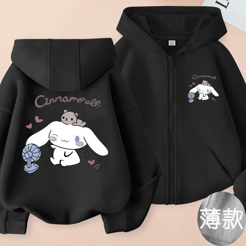 Children Clothing Girls Sanrio Cinnamoroll Cardigan Zip Jacket Cardigan  Cartoon Parenting Clothing  Kids Zipper Hooded Sweater