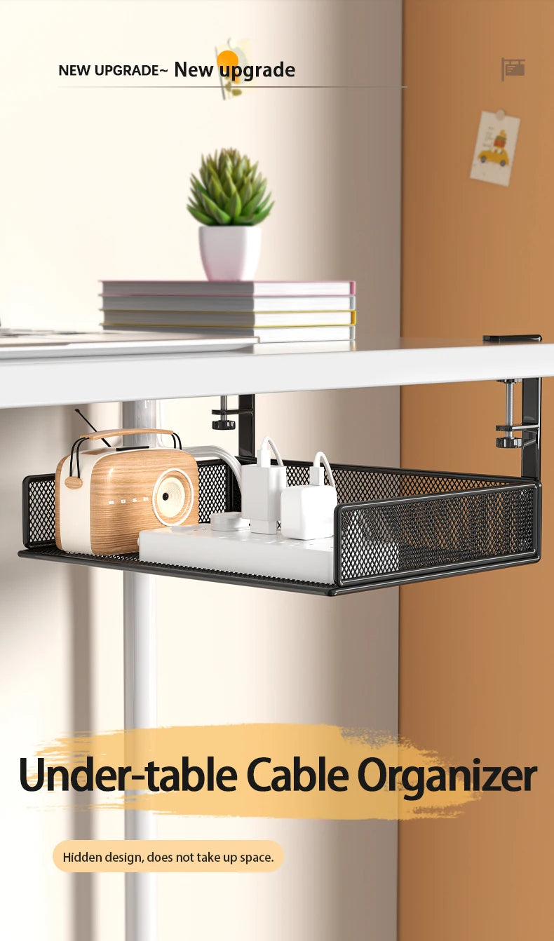 Under Desk Drawer Organizer Clamp-On, Mesh Metal Attachment, On or Under Desk Organizer for Office Supplies