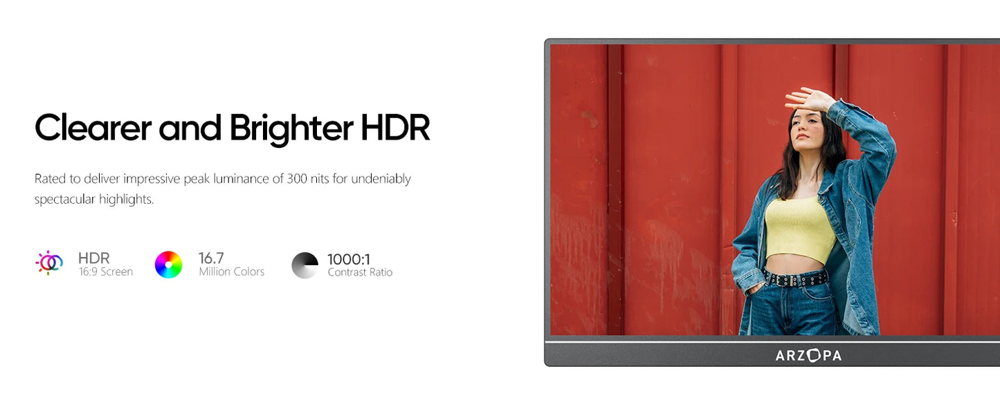 ARZOPA 14.0 inch 1080P FHD Portable Monitor IPS Screen with USB C HDMI External Second Display for Mac,Laptop,PC,Switch,PS,Xbox