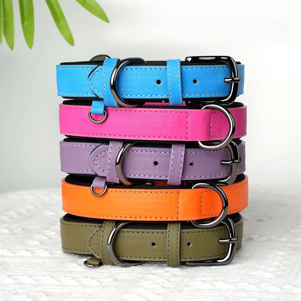 Soft Padded Dog Collar PU Leather Dogs Collars Adjustable For Small Medium Large Dogs Beagle Collar Pitbull Bulldog Chihuahua