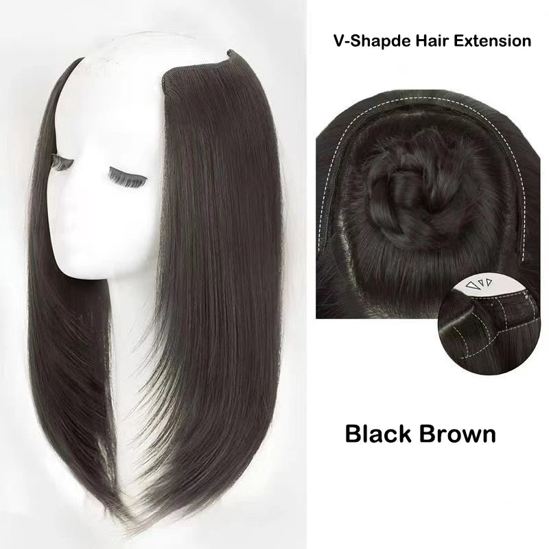 18Inch Synthetic V-shaped Layered Synthetic Long Straight Hair Extension Hairpiece Wig for Women