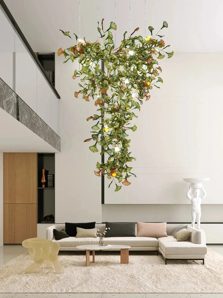 Living Room Chandelier Modern Minimalist and Magnificent Light Luxury Creative Ginkgo Leaf Designer Duplex Building Villa