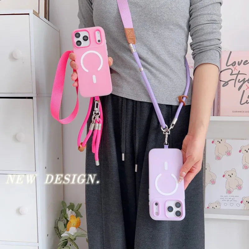 Universal Lanyard Case For iPhone 17 Pro Max 14 12 11 13 15 16 Plus Magnetic Shockproof Candy Crossbody Neck Cord Strap Cover