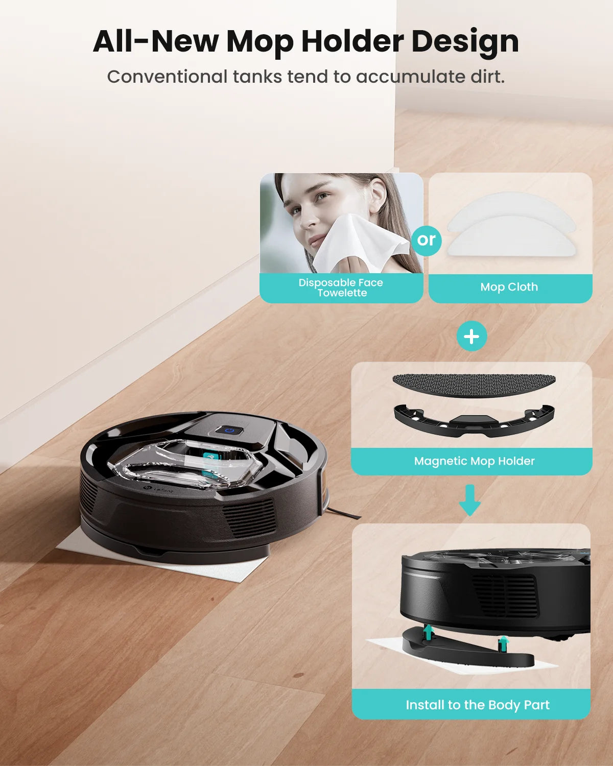 Lefant M320 Robot Vacuum Cleaner with Mop, 6000Pa Powerful Suction, Visible Dustbin, Carpet Detection, Alexa Voice Control