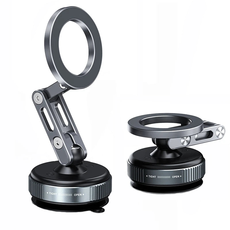 Magnetic Car Phone Holder, Mechanical Vacuum Suction Phone Holder, 360°Rotating Folding Car Navigation Gym Streaming Bracket