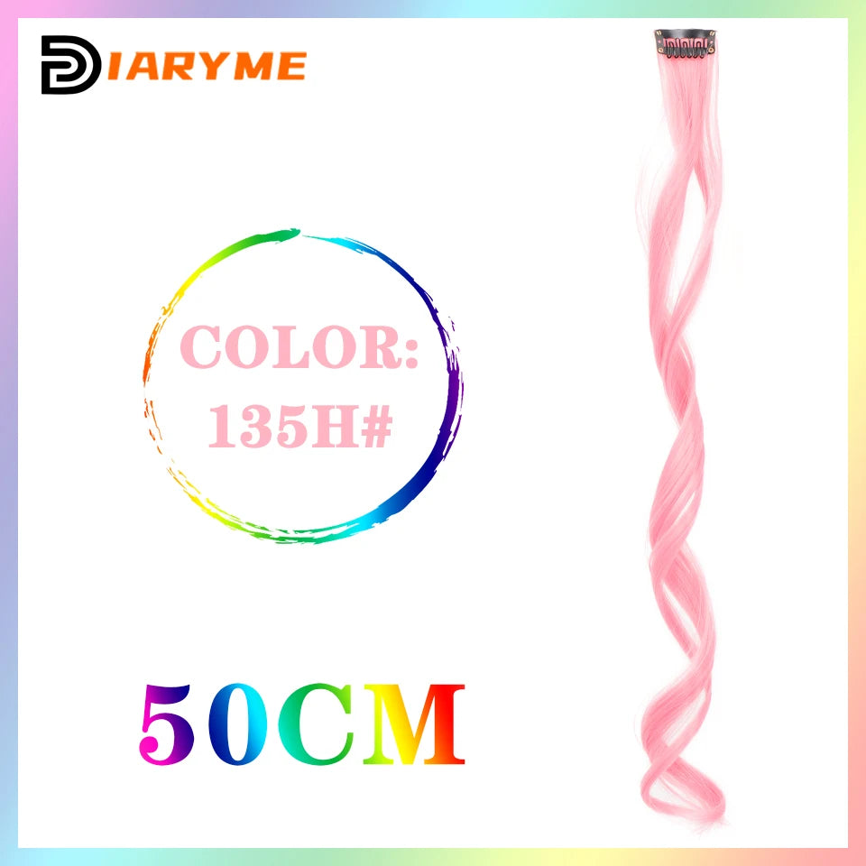 Colorful Hair Extensions Curly One Clip in Synthetic Long Hairpiece For Girls Women Kid Multi-colors Party Highlights Wig Piece
