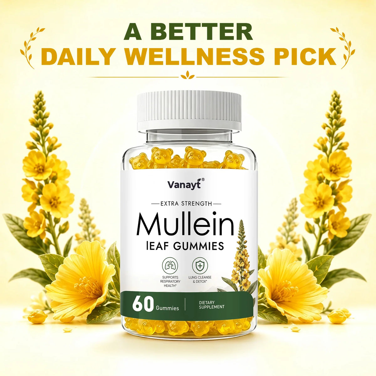 Vanayt 2000 mg Mullein Leaf Gummies - Supports Clear Lungs & Respiratory Health, Natural Detoxification, Enhanced Immune Function