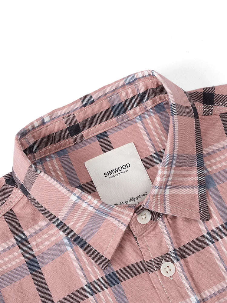 SIMWOOD 2025 Autumn New Oversize 100% Cotton Fabric Plaid Shirts Men Washed Vintage Check Shirts