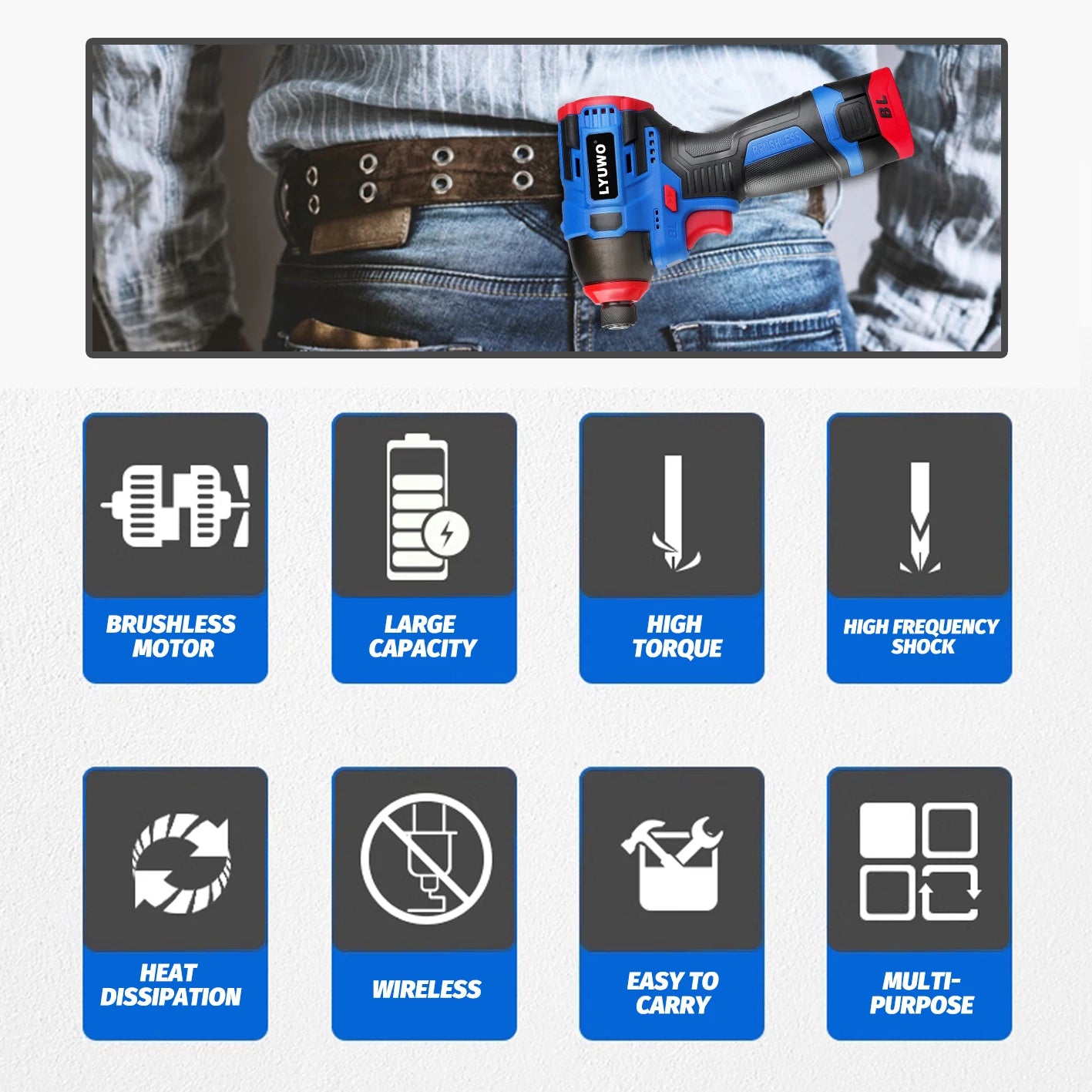 LYUWO 16V Electric Drill Screwdriver 160N.m impact Driver cordless drill Household Multifunction Hit Power Tools