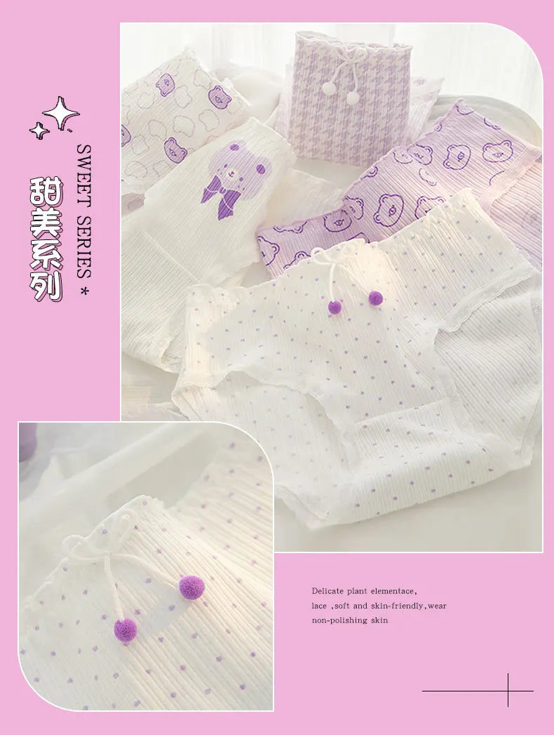 New 5PCS/Set Women's Underwear Cute Bear Cotton Panties Briefs For Girl Ladies Sexy Lingerie Cartoon Female Pantys Underpants