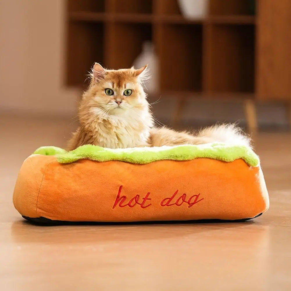 Pet Hot Dog Kennel Cute Cartoon Sausage Kennel Warm Comfortable Cat Dog Bed Sofa Removable Washable Pet Mat Pet Puppies Supplies