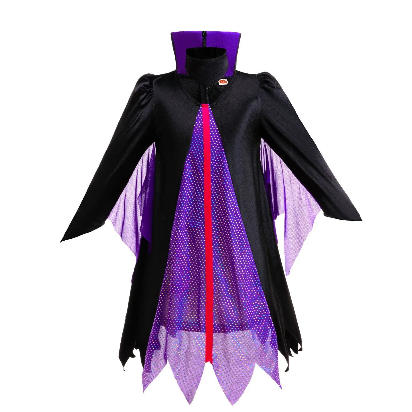 Halloween Costume Girls Cartoon Maleficent Cosplay Dress Children Fancy Witch Disguise Robe Carnival Devil Queen Dot Tulle Frock