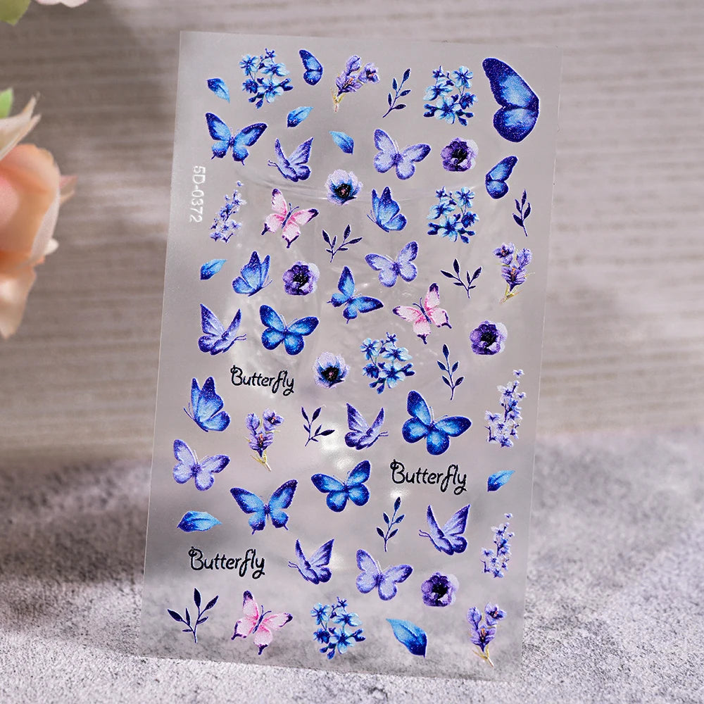 1Pc 3D Lavendar Flowers Stickers for Nails Spring Sakura Floral Leaves Self-Adhesive Sliders Decals Art Manicure for Decoration